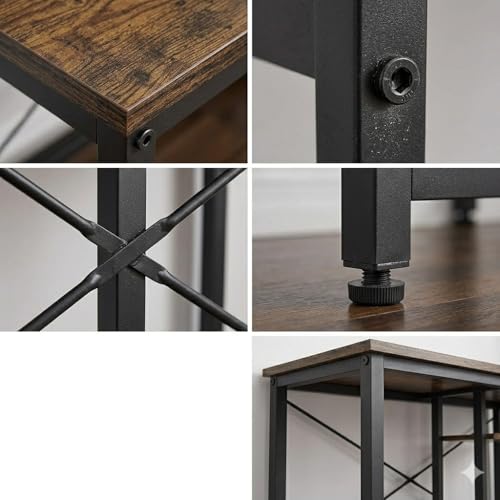 Image of Wooden Computer Table with Metal Shelves | Office Desk | Computer Desk | Kids Table for Kids Room | Office | Library | Study Room | Living Room | Finish Color - Natural Teak Finish |