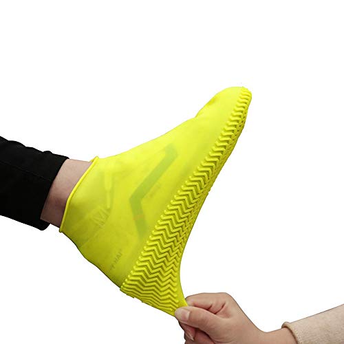 TOMOO 男女兼用 携帯用シリコーン靴カバー レインブーツカバー 折り畳み靴 レインプルーフシューズカバー 高弾性雨靴 防水靴 滑り止め 耐久性 (黄色い, L)
