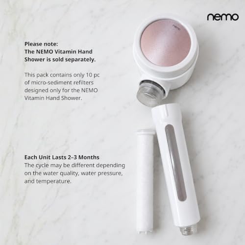 Image of NEMO Vitamin Hand Shower Replacement Filters | 10 Pcs | Made in South Korea | Melt-blown sediment filtration helps trap rust, sediments, heavy metals, larvae & microplastics for cleaner shower water