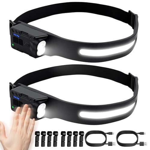 Image of AUTOUTLET LED Head Torch Rechargeable, 350LM Wide Beam Headlamp, 270° Adjustable & 230° Floodlight, Motion Sensor, USB-C Fast Charging, 5 Modes, for Running, Dog Walking, DIY, Car Repair, Camping
