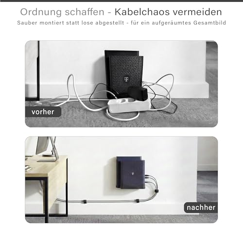 Wandhalterung passend für Telekom Speedport 7 Router – Wi-Fi 7 Glasfaser-Modem Halter mit Kabelmanagement & Hitzeableitung – inkl. Zubehör & Klett-Kabelbinder – Made in Germany – Schwarz