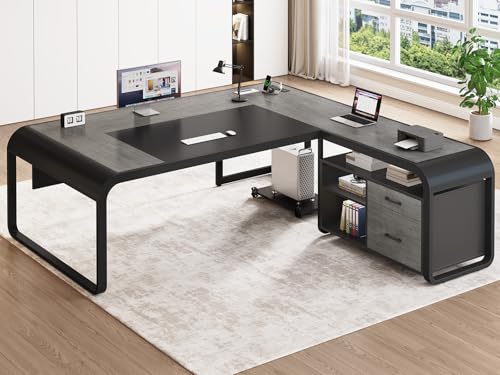 SEDETA 63" L-Shaped Executive Desk with Drawers and Shelves