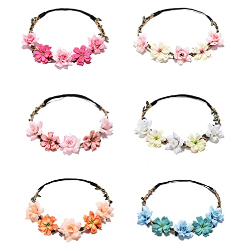 Rtitcope 6Pcs Flower Crown Handmade Adjustable Rose Wreath, Floral Garland Hair Bands Tiara Garland Wedding Party Halo Headpiece Boho For Women Brides Bridesmaids Baby Girls Teens #TOP5