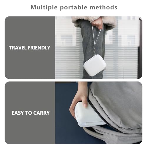 Image of Camera Case for Canon PowerShot ELPH 360 HS A, IXY 650 /ELPH 360 Camera Protective Case Storage Holder Travel Bag with Wrist Strap, Mesh Pocket for Battery Pack, USB Cable, White