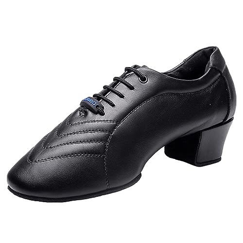 ZHENSI Latein-Tanzschuhe Herren Leder Geteilte Sohle Moderne Ballsaal-Tanzschuhe Mittlerer Niedriger Absatz Für Den Innenbereich,Schwarz,45...