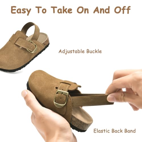 Image of Toddler Suede Clogs for Boys Girls Genuine Leather Adjustable Buckle Slides Potato Indoor Outdoor Slippers