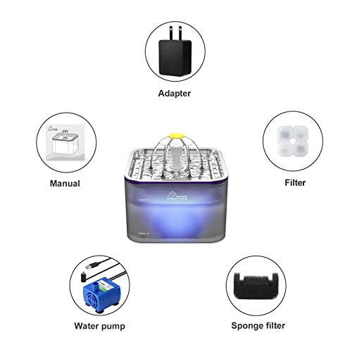 Crystal Cat Water Fountain Stainless Steel, 100oz/3L Pet Fountain with LED Light for Cats and Dogs (Grey) - Image 7