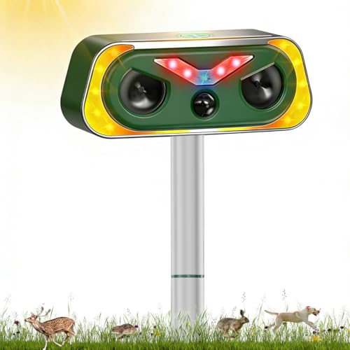 Répulsif Chat Ultrason, Repulsif Chat Solair USB Répulsif Animaux 2 Modes, Repulsif Chat Exterieur IP68 Imperméable avec Détecteur et Flash pour Anti Chats...