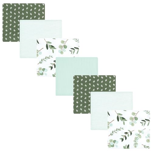 Image of Hudson Baby Unisex Baby Cotton Poly Flannel Receiving Blankets Bundle, Eucalyptus, One Size