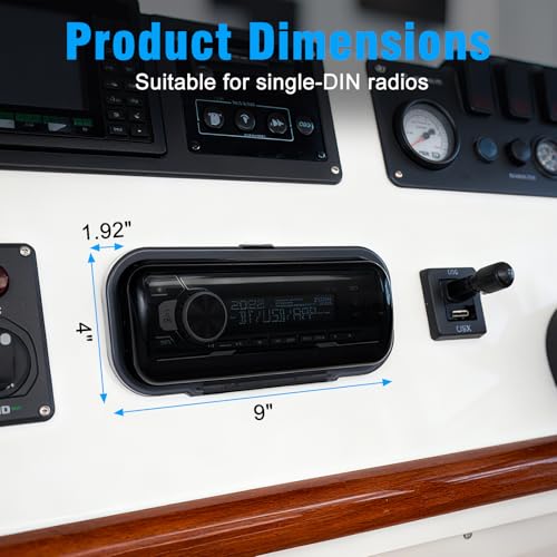 Image of Herdio Water-Resistant Marine Stereo Cover - Smoke-Tinted Heavy-Duty Boat Radio Protector with Flip-Up Door, Spring-Activated Release, and Included Mounting Gasket（White）