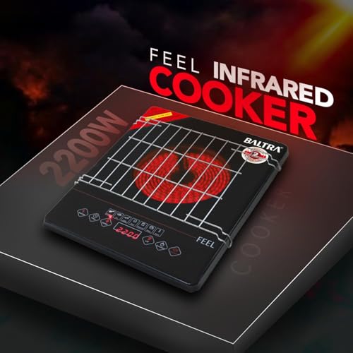 Image of BALTRA 2200W Infrared Cooktop Stove with Steel Grill Rack Touch Control | Radiant Feel Infrared Induction Glass Cooktop Auto Shut Off & Overheat Protection, Multi Power Level Function, Digital Display