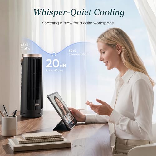 Image of Levoit Windi Mini Pro Tower Fan for Bedroom, Portable Rechargeable Desk Fan | 20dB Quiet & 23ft /s, Up to 20H Battery Powered, 5 Speeds 90 Oscillation, DC, Night Light, Remoter, Timer, for Outdoors, Home