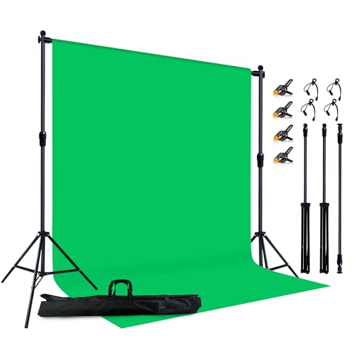 Haboke 2-in-1 Green Backdrop Stand Kit - 6x9 ft Green Backdrop with 6.5x6.5ft Portable Photography Stand for Video Streaming,Zoom Meetings,Parties,Anti-Wrinkle Polyester Fabric