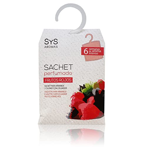Sachet Perfumado Aroma Frutos Rojos con Colgador 12g SYS Aromas. sobre con Olor Duradero. Saquito con Fragancia para Armarios, Cajones, Ropa, Zapatero y Maletas.