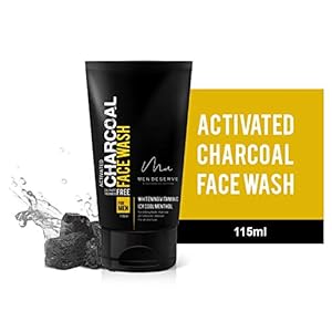 Men Deserve Refreshing Charcoal Face Wash with Whitening Vitamin C and Icy Cool Menthol Sulphate-Free and Paraben-Free, Protects Skin From Bacteria and Flues, 115 ml