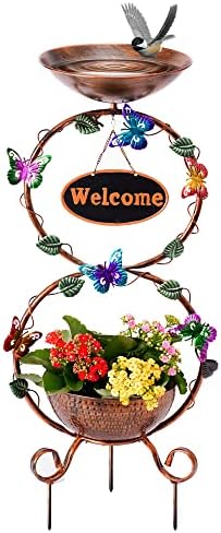 YADOOLIFE Bird Bath for Outdoor, Metal Birdbath with Flower Planter Pedestal, Standing Bird Baths with Bowl, Vintage Decorative Birdbaths, Weather Resistant