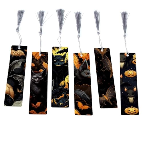 6 marque-pages d'Halloween chauve-souris avec pompon noir pour lecture