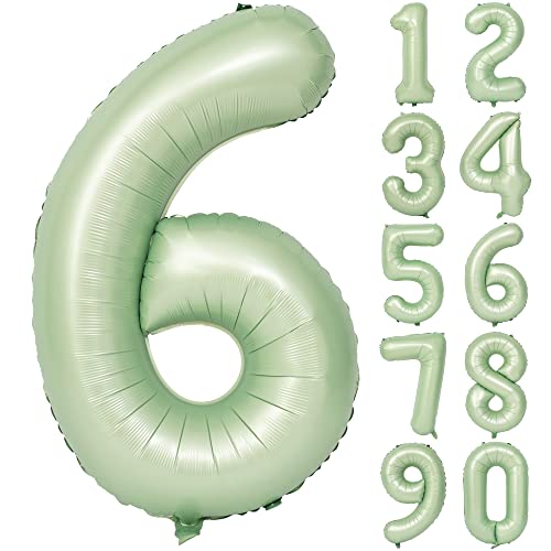 Image of 40 In Olive Green Number Balloons 6 Giant Helium Foil Mylar Green Balloon | Birthday Party Decorations Suitable For Boys' And Girls' Birthday Parties Anniversary celebration digital 6