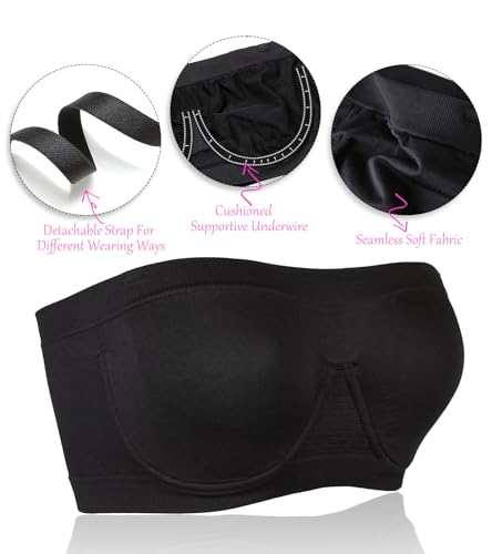 Image of Women's Underwire Strapless Multiway Bra Bandeau Seamless Supportive Bras Non Padded Top