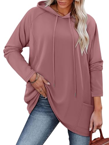 KISSMODA Women Hoodies Dress Long Sweatshirts Dress Raglan Sleeves Oversized Sweatshirts with Pocket 2025 Fall Winter Trendy