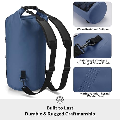 Image of STOVER 5 /10 /25 /30 /40L Waterproof Dry Bag & Phone Case - Large Floating Dry Backpack for Kayaking, Travel, Hiking, Fishing, Camping, Motorcycles & Beach, Heavy-Duty Roll Top Men /Women (Navy Blue)