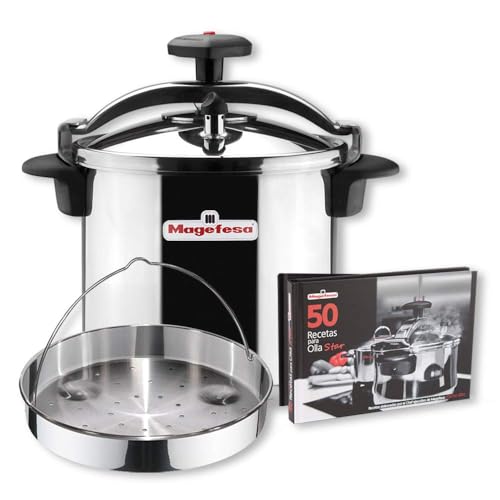 Magefesa Star Recta - Pack Exclusivo Olla Express Tradicional 8 Litros + Cestillo + Libro de Recetas, Acero Inoxidable 18/10, Apta para Inducción
