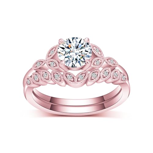 10K 14K 18K Real Gold Moissanite Wedding Ring Set, Vintage Leaf Engagement Ring Sets for Women Gift for Anniversary Wedding4