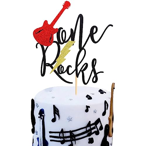 Arthsdite One Rocks Cake Topper - Rock 1st/first Birthday Decorations, Rock N' Roll Age Cake Topper, Rock N Roll Birthday Topper, Guitar Cake Topper