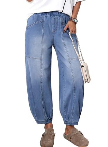 Vintage Wide Leg Mid Rise Barrel Mom Denim Ankle Pants With Pockets Light Blue Size 10