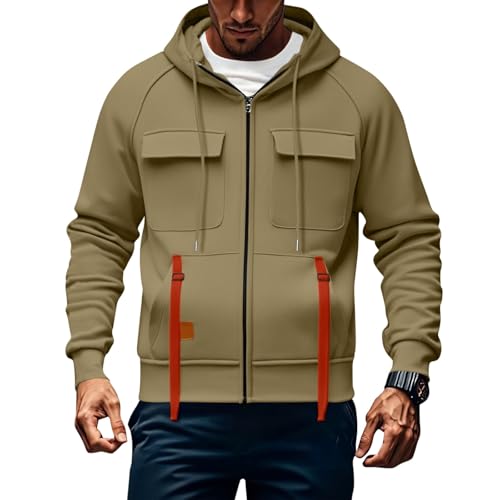 Ymosrh Men's Sweatshirt Hoodie Athletic Workout Gym Hoodie Long Sleeve Zip Up Work Cargo Sweatshirts with Pockets, S-3XL4