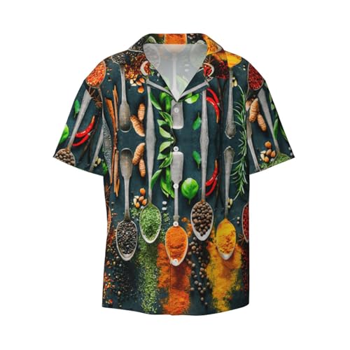 Viiuhvjbj Camisa de manga corta con estampado de especias para hombre, transpirable, informal, hawaiana, Negro, L