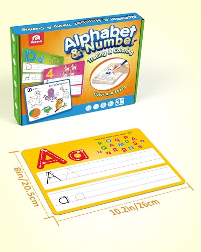 Coogam Handwriting Drawing Practice Cards, 36pcs Alphabet Number Painting Coloring with Pens, Double Sided Write and Wipe Tracing Flashcards, Educational Montessori Toy Gift for 3 4 5 Year Old Kids - Image 8