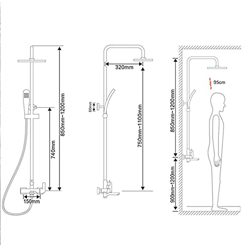 Système de douche rotatif à 360° avec colonne ajustable et douchette noire