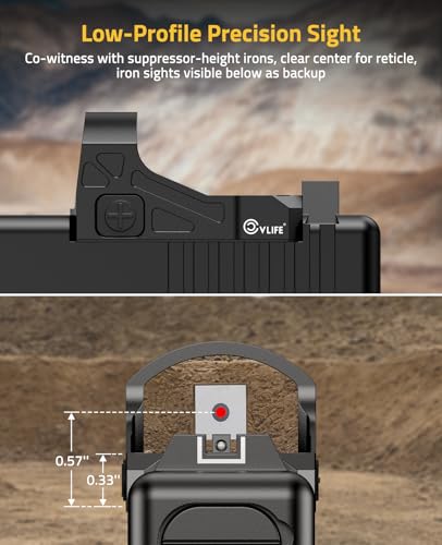 CVLIFE WolfCloak Motion Awake Red Dot Sight for RMR Footprint, 2 MOA Reflex Sight with 0.33" Ultra-Low Profile for Full-Sized Pistols, 1500G Shockproof Optic, Adapter for Glock MOS and 21mm Picatinny — view 4