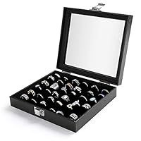Pinkgarden Jewelry Storage Case, Black Gorgeous Transparent Rings Storage Box Jewelry Showcase Display Case Holder Tray for Women Girls