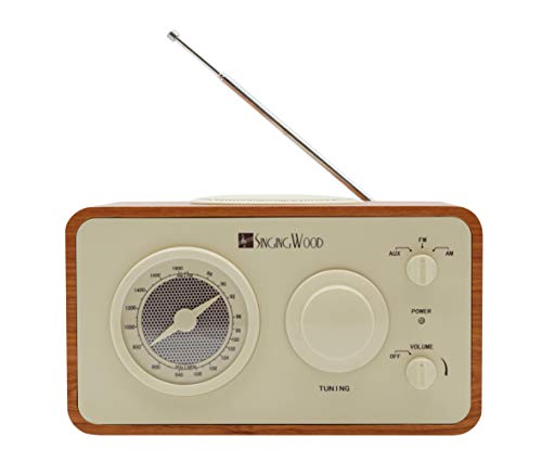 SINGING WOOD Retro Vintage Wooden AM/FM Radio (Cherry Wood)