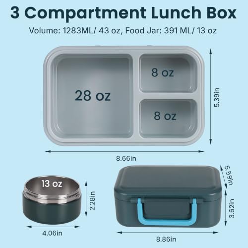 Image of Bento Lunch Box 1283ML / 43 oz with 391 ML / 13 oz Food Jar, Ice Pack