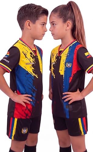 fox & fury Kids Soccer Jersey Set Unisex Youth Boys & Girls - Shirt & Shorts for Children Football Training USA Mexico & 20+ (US, Age, 5 Years, 6 Years, Regular, Colombia)