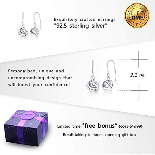 Beautiful Love Knot's Unbreakable and Eternal Bond Dangle Earrings with Never Rust 925 Sterling Silver Natural and Hypoallergenic Chain, For Women, For Girls and For Teens w Free Breathtaking Gift Box