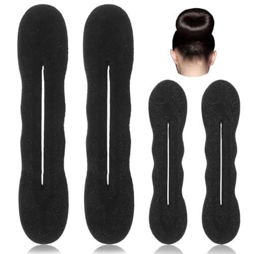 Conjunto de 4 Accesorios para Moños Perfectos,2 grandes y 2 pequeñas, Magic Espuma Esponja Moño Pelo,Hair Bun Maker,Twist Curler Donut para Mujeres y Niñas (Noir)