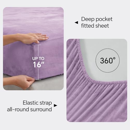 Image of BEDELITE Flannel Sheets Twin Size Lavender - Super Soft Fleece Sheets Set Fluffy Extra Plush, 3 Piece(Include Fitted Sheet, Flat Sheet, 1 Pillowcase)