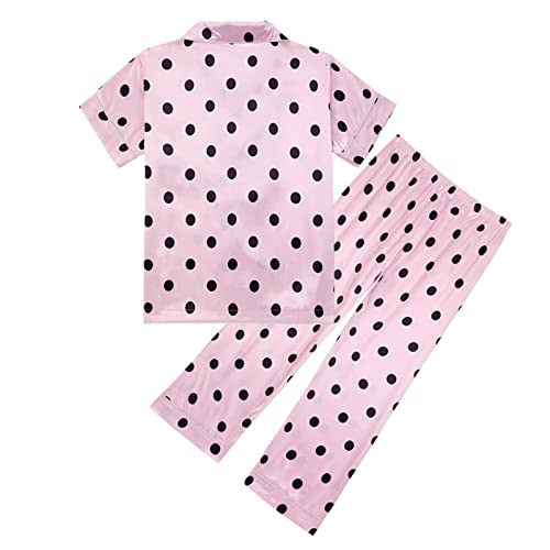 Kids Girls 𝗣ajamas Set Short Sleeve Polka Dot 𝗣ink 𝗣js 2PC Tops&Trousers Summer 𝗦leepwear 𝗟oungewear Outfits2