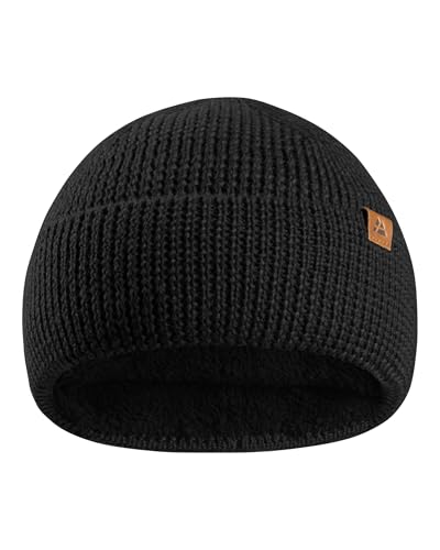 DANISH ENDURANCE Kids Beanie for Winter, Children's Merino Wool Fleece Lined Hat, Black, One Size