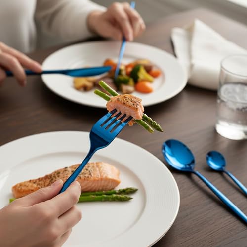 Image of 4 Pcs Blue Slim Handle Stainless Steel Cutlery Set for Dining Table with Spoon and Fork Set & Butterknife - The Perfect Tableware /Flatware