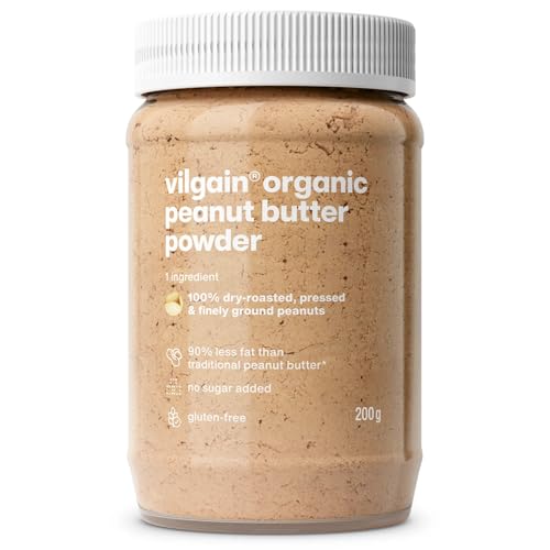 Vilgain Organic Peanut Butter Powder (200 g) No Added Sugar Vegan Protein Powder with 50% Plant-Based Protein Reduced-Fat Fitness Snack for Baking & Mixing