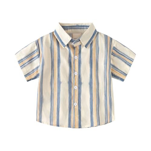 Toddler Boy Short Sleeve Button Down Shirt Striped Guayabera Shirts Tops Baby Hawaiian T-Shirt Summer Easter Outfit