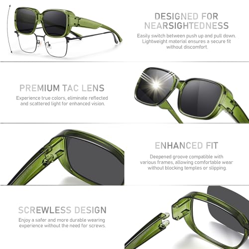 Image of HAOLOTA Fit Over Glasses Sunglasses for Women Men Polarized Classic Rectange Fitover Shades UV Protection Size M