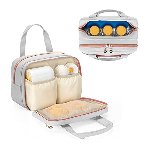 Image of Damero Breast Pump Bag Compatible with Medela Electric Breast Pump, Carrying Bag for Pump in Style Max Flow, Freestyle Flex, Swing Maxi Pump and Parts, Light-Gray Pink (Bag Only)