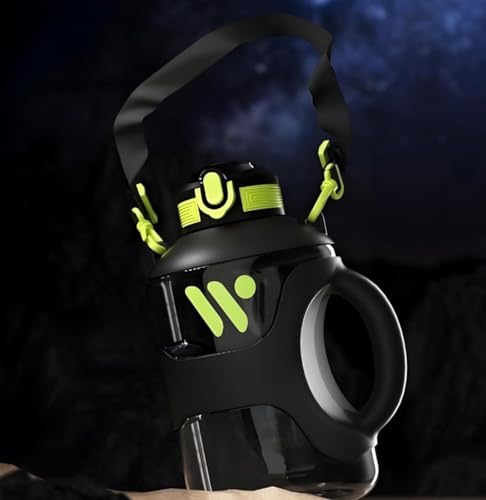 Image of WOBEN Silicone, Plastic, Tritan Plastic Sports Water Bottle, 2200ml Large Capacity, Black with Neon Yellow Accents, One-Click Lid best for gym,outdoor,hiking