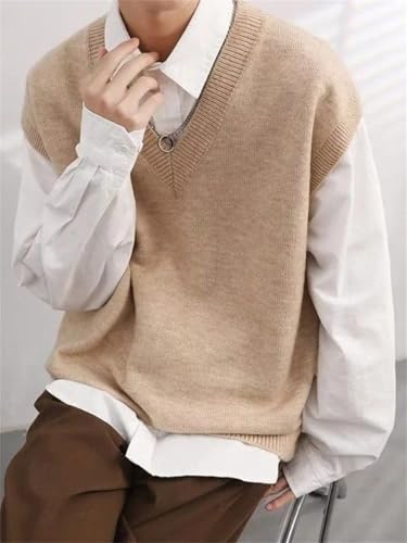 Men's Knit Sweater Vest V-Neck Sleeveless Waistcoat Solid Color Pullover Streetwear Casual Korean Tops3